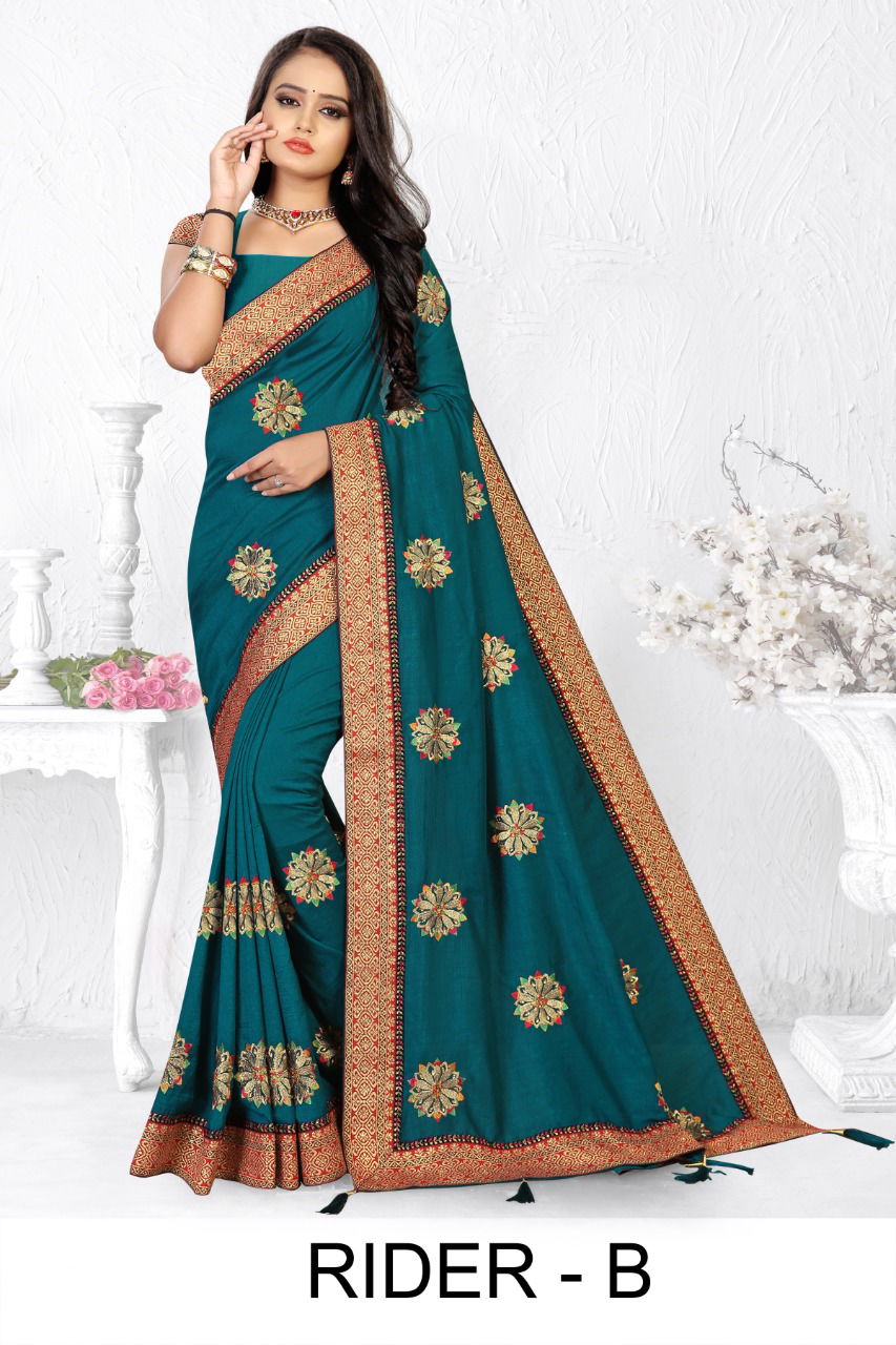 Ronisha Rider Latest Fancy  Fastive Wear Designer Vichitra Silk Saree Collection